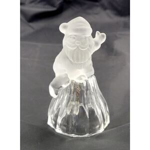 Vintage Lead Crystal Frosted Glass Santa Claus Christmas Bell by JSNY4.5"